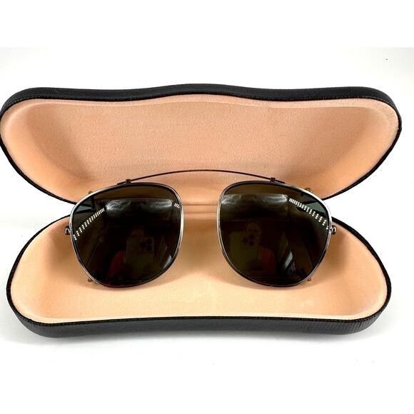 Retro Clip-On Aviator Sunglasses Vintage 90s Green Lens Metal Frame with Case - Picture 1 of 6
